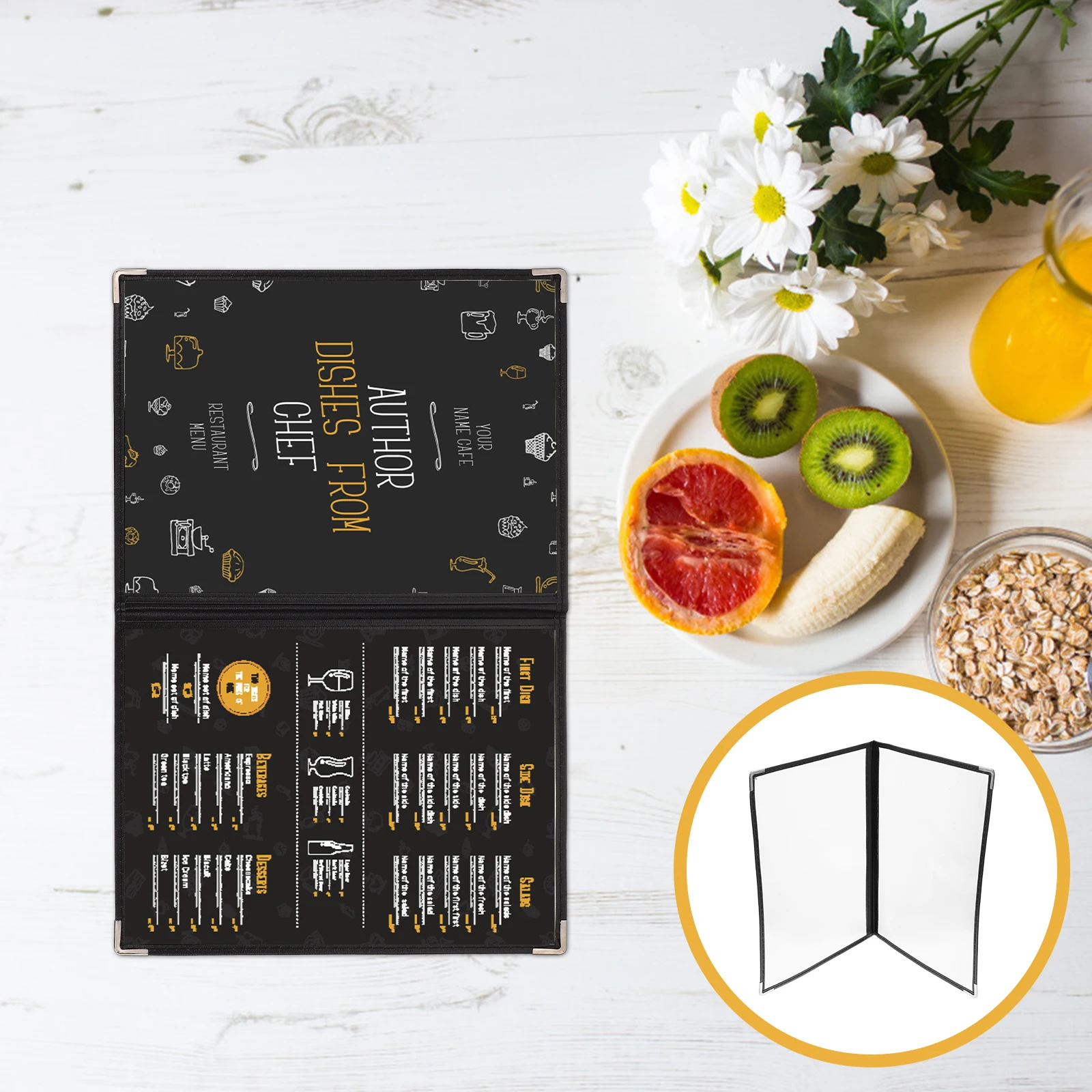 

2Pcs Clear PVC Menu Binder Cover Smooth Rounded Corner Design Portable Restaurant Menu Holder for Food Drink Shop