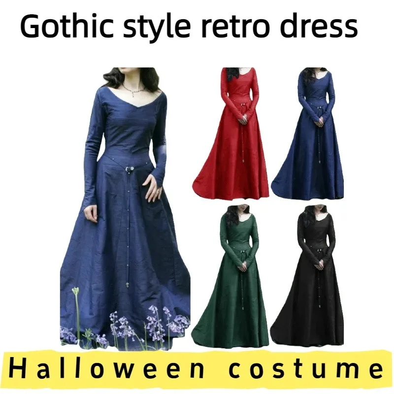 

Medieval European Long Sleeve Round Neck Dress for Historical Reenactments Cosplay Events Themed Parties and Daily Wear