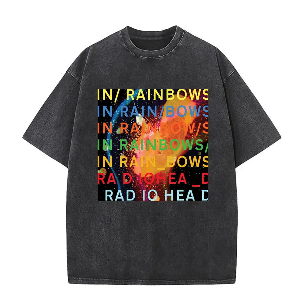 

Washed Vintage Rock Band Radiohead T Shirt Music Album in Rainbows T-shirts Men Women Gothic Punk Oversized Tshirt Streetwear