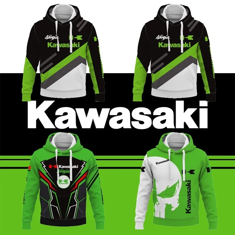

2024 Hot Men's Oversized Models Outdoor Kawasaki Ninja Motorcycle Riding Off-Road Pullover Extreme Sports Adventure Hoodie
