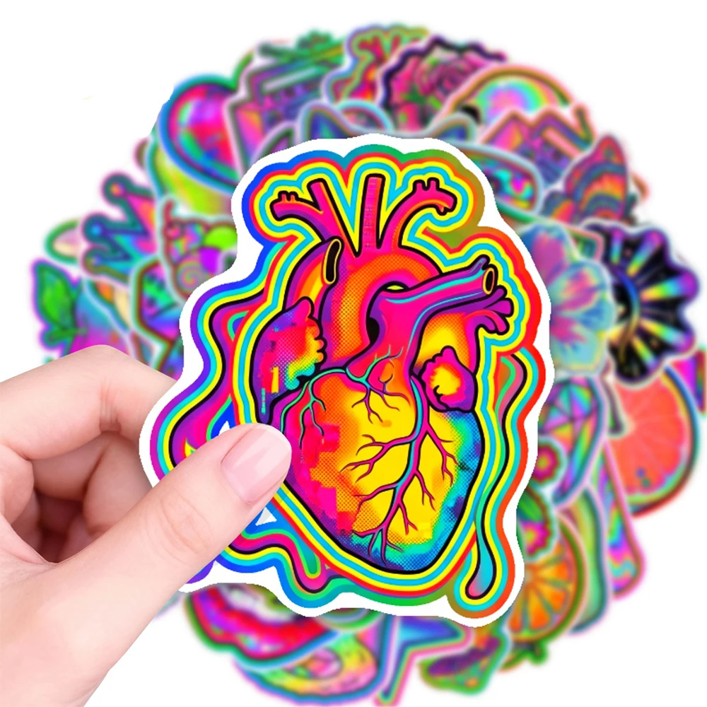 10/30/50pcs Psychedelic Laser Style Cartoon Stickers Aesthetic Cool Graffiti Skateboard Phone Case Stationery