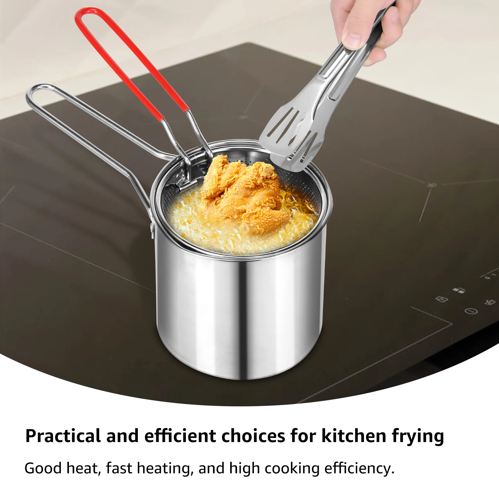 Deep Fryer Pot with Basket and Lid Stainless Steel Deep Fryer Pasta Strainer Basket Fries Fish Chicken Fried Food Cooking Pot