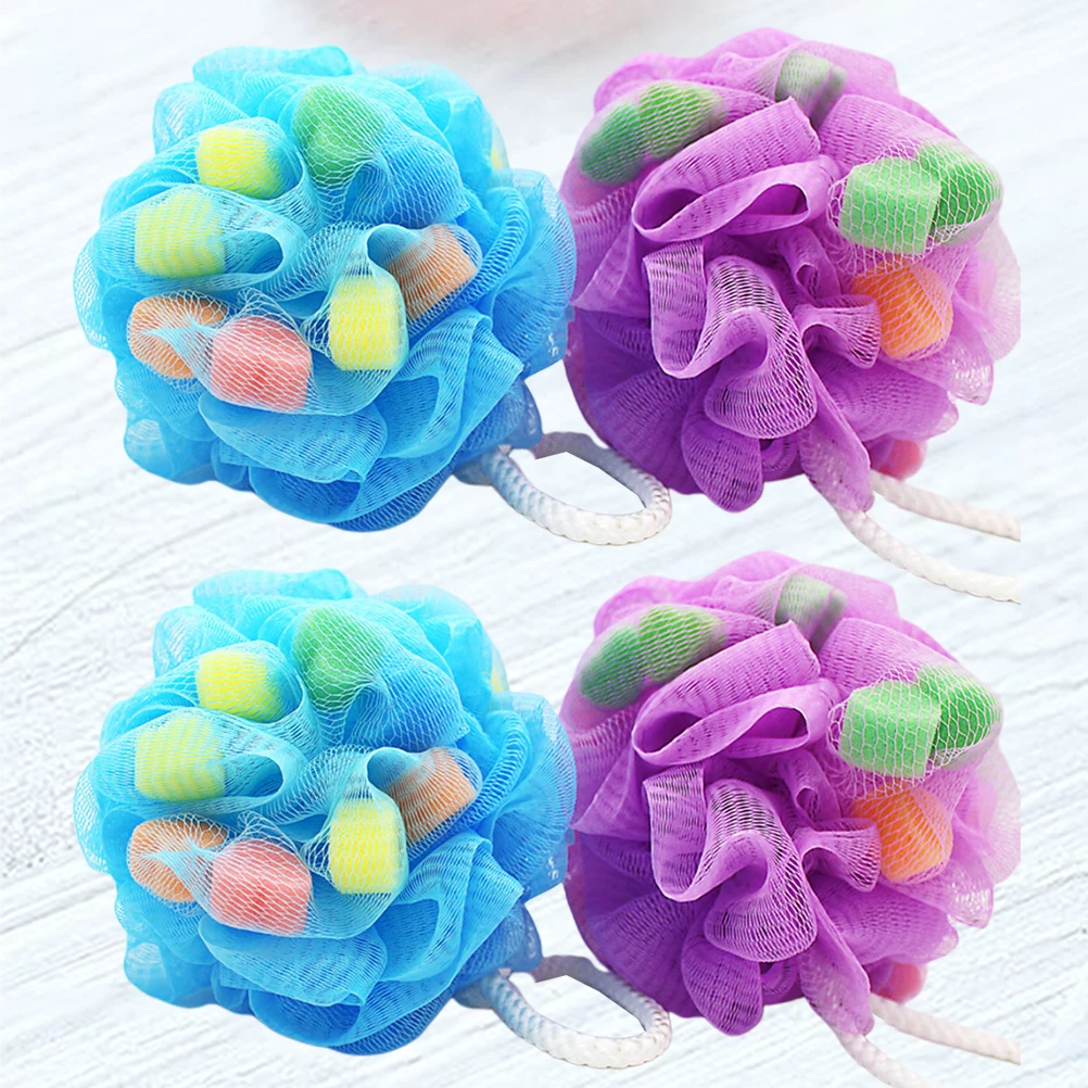 

4pcs Heart-shaped Sponge Flowers Durable Lightweight Comfortable Bath Colorful Shower Ball Home Bath Balls Saves