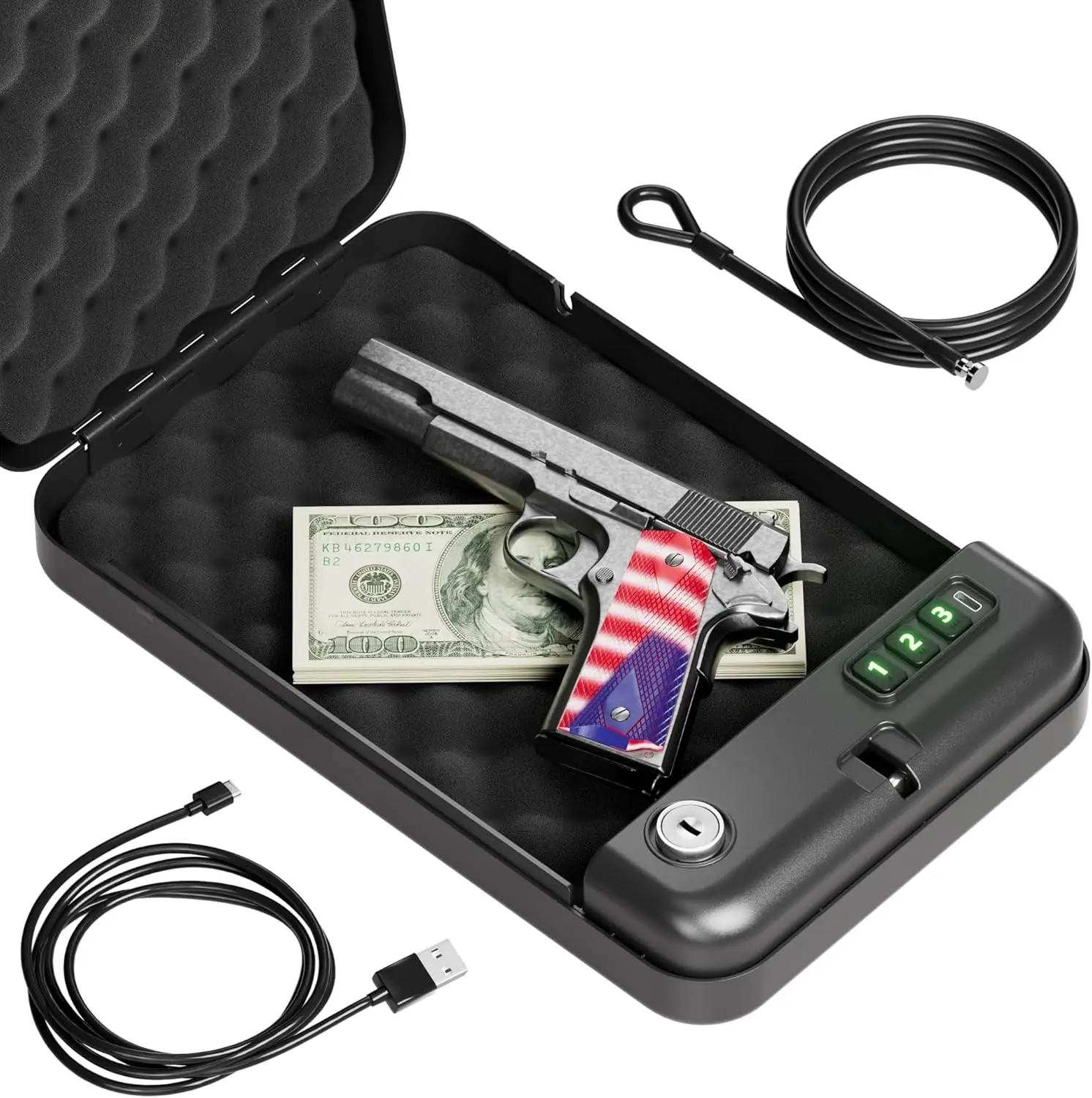 

Портативный сейф для пистолета с электронным замком и ключом, бесшумный режим, компактный, для путешествий, офиса, общежития