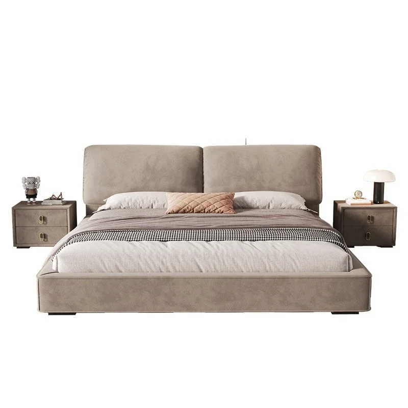 

Modern light luxury elephant ears suede master bedroom leather double bed