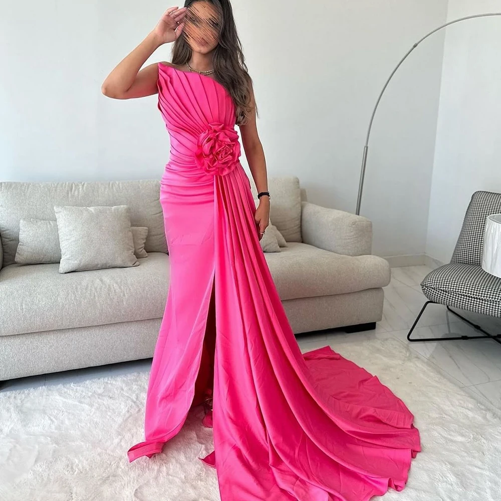 

Customized Fashion Flowers Satin Evening Dresses Temperament Strapless Sleeveless Straight Floor Length Special Occasi