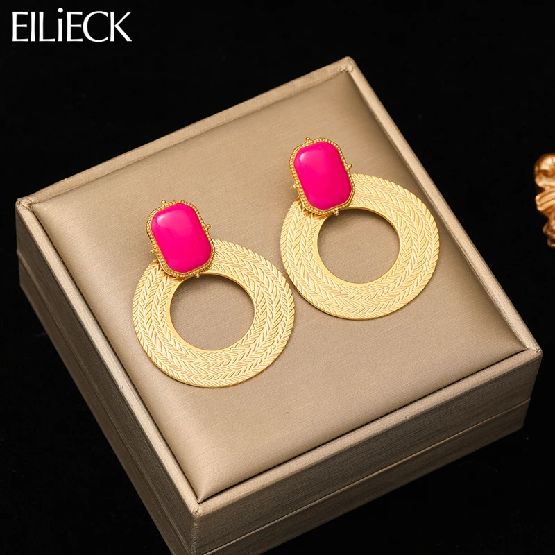 EILIECK 316L Stainless Steel Exaggerated Round Hollowing Earrings For Women Girl Fashion Non-fading Ear Drop Jewelry Party Gifts