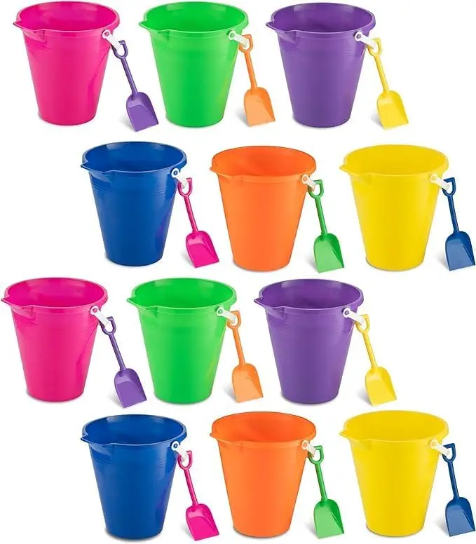 9" Large Sand Bucket with Shovel [12 Pack Bulk] Beach Buckets - Beach Toys for Kids & Toddlers, Party Favors Holders, Easter Bas