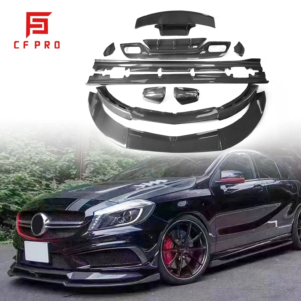 For Mercedes Benz A CLASS W176 A45 Body kit Carbon Fiber Front Rear Bumper Diffuser Lip Side Skirts Mirror Cover Rear Spoiler