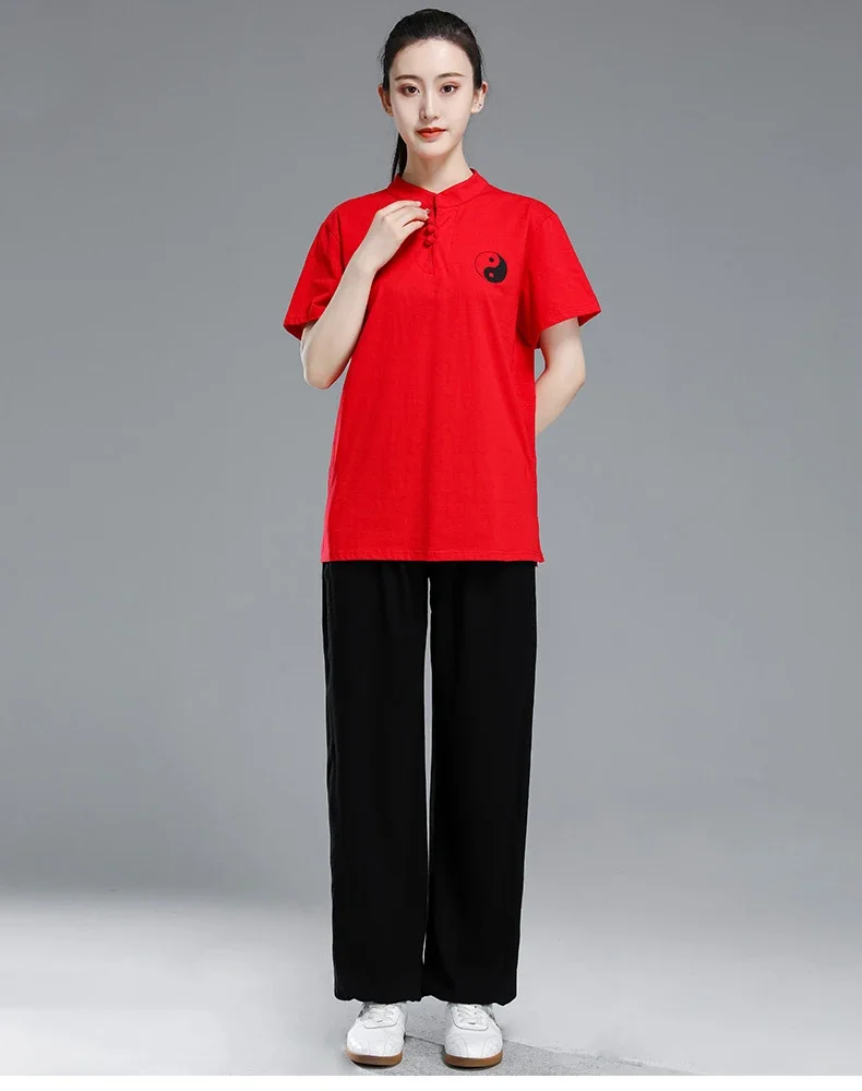 Tai Chi T-short short sleeved  summer men's and women's Tai Chi T-shirt solid color cotton team competition