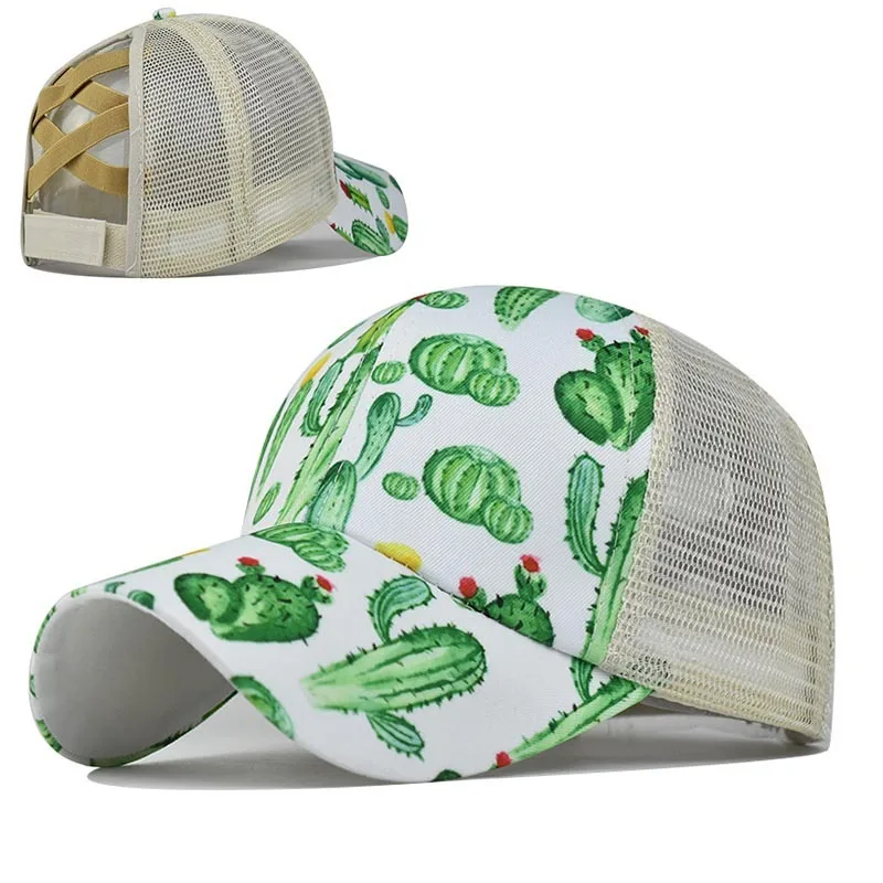 

Cactus Cross Hat For Women Protection Sun Hat Ponytail Baseball Cap