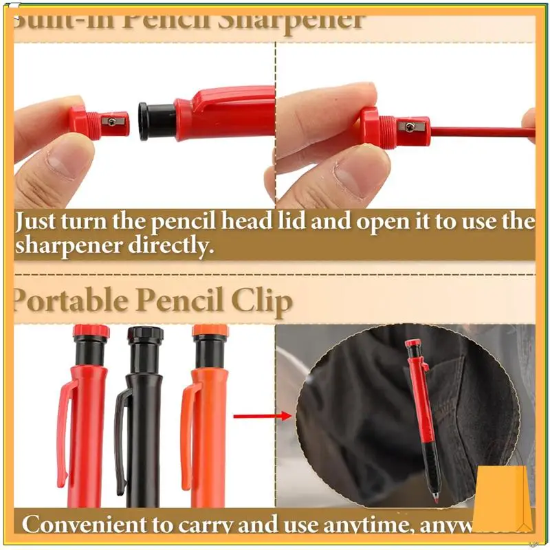 Set di matite per carpentiere meccanico L53A con 36 ricariche, 2,8 mm e temperamatite incorporato per l'edilizia