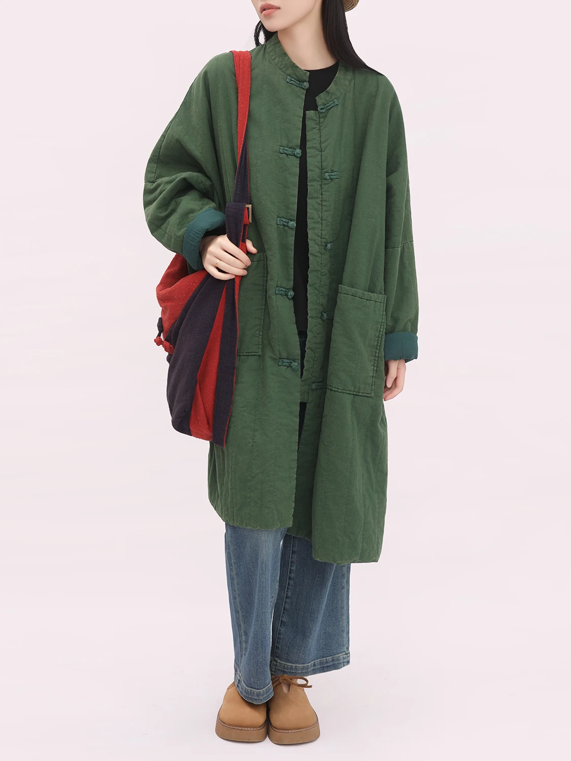 Retro Chinese Sle Loose Cotton Linen Jaet with Button Warmth Ethnic Sle Winter Coat National Sle Warmth for Women