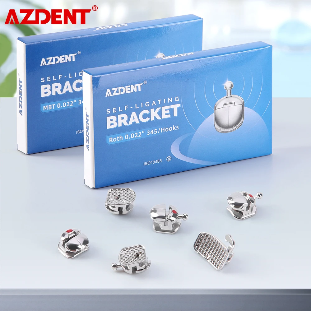 

AZDENT Dental Orthodontic Bracket Braces Spherical Monoblock Self-Ligating Brackets ROTH/MBT 0.022 345 Hook With Buccal Tubes