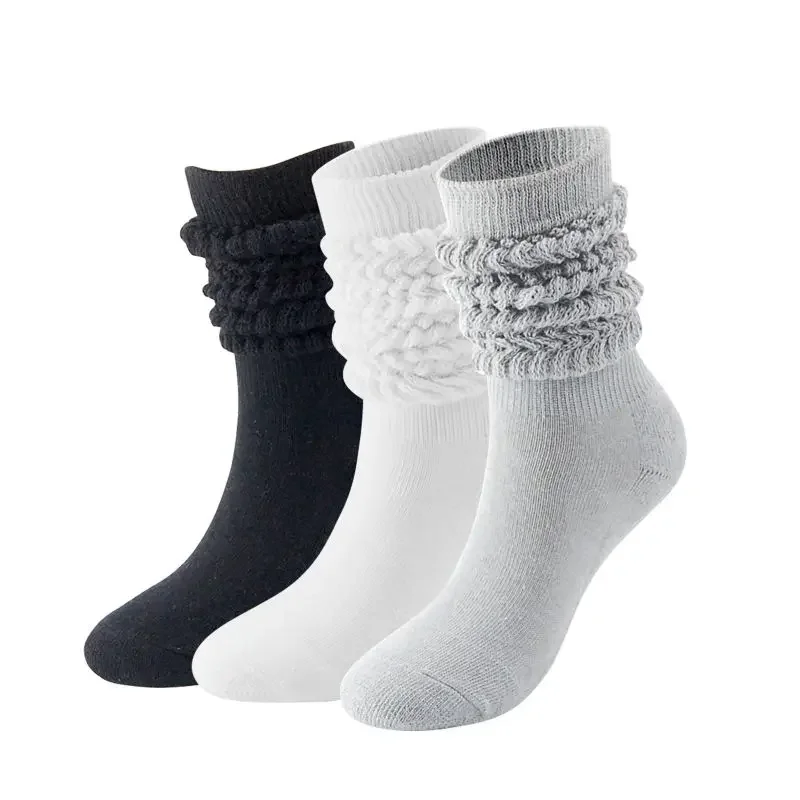 Autumn Winter Thick Thermal Warm Knee High Socks Girl Knit Calf Socks Cute Long Loose Slouch Socks Solid Color