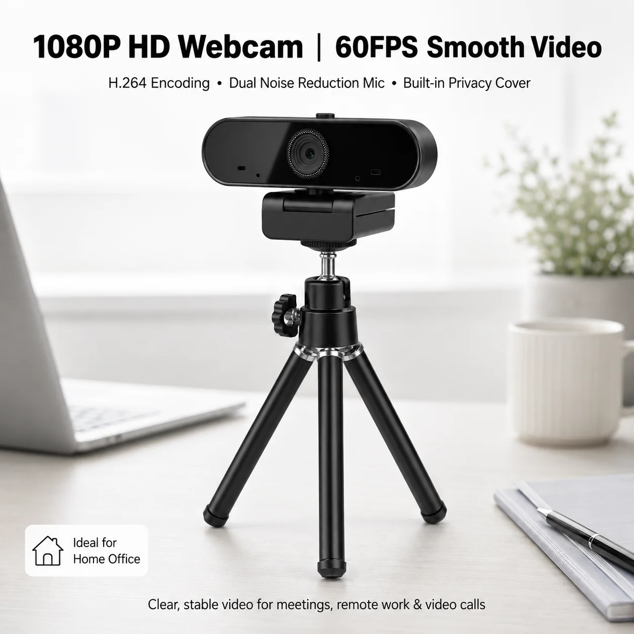 1080P 60FPS Webcam for Content Creators, Autofocus HDR USB Camera with Dual Noise-Canceling Mics for Meetings & Teaching
