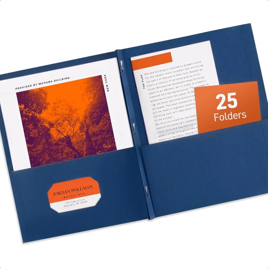 

Two Pocket Folders with 3 Prong Fasteners Holds 70 Sheets 25 Blue Folders 47975