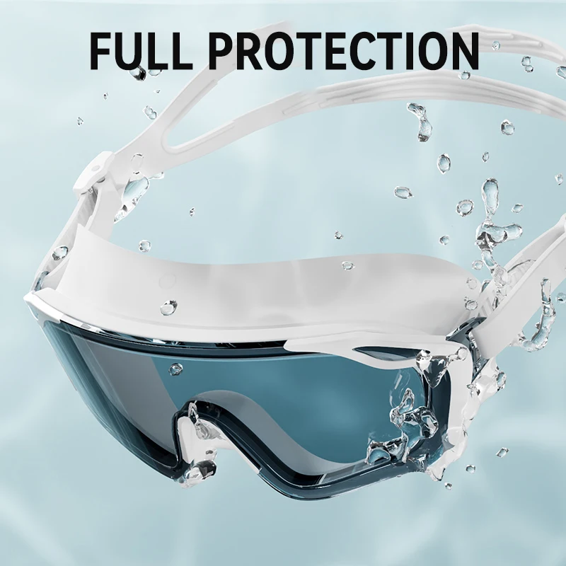 نظارات سباحة بدون إطار عالية الدقة مضادة للضباب للرجال والنساء UV400 مرآة مطلية بإطار كبير من السيليكون نظارات سباحة مقاومة للماء