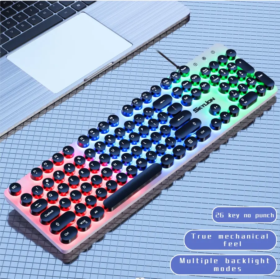 SKYLION H300 Wired 104 Keys Membrane Keyboard Many Kinds of Colorful Lighting Gaming and Office For Windows and IOS System