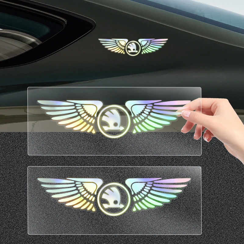 Colorful Reflective Laser Angel Wing Styling Car Trunk Door Stickers For Skoda Octavia Rapid Kodiaq Karoq Superb Fabia Kamiq