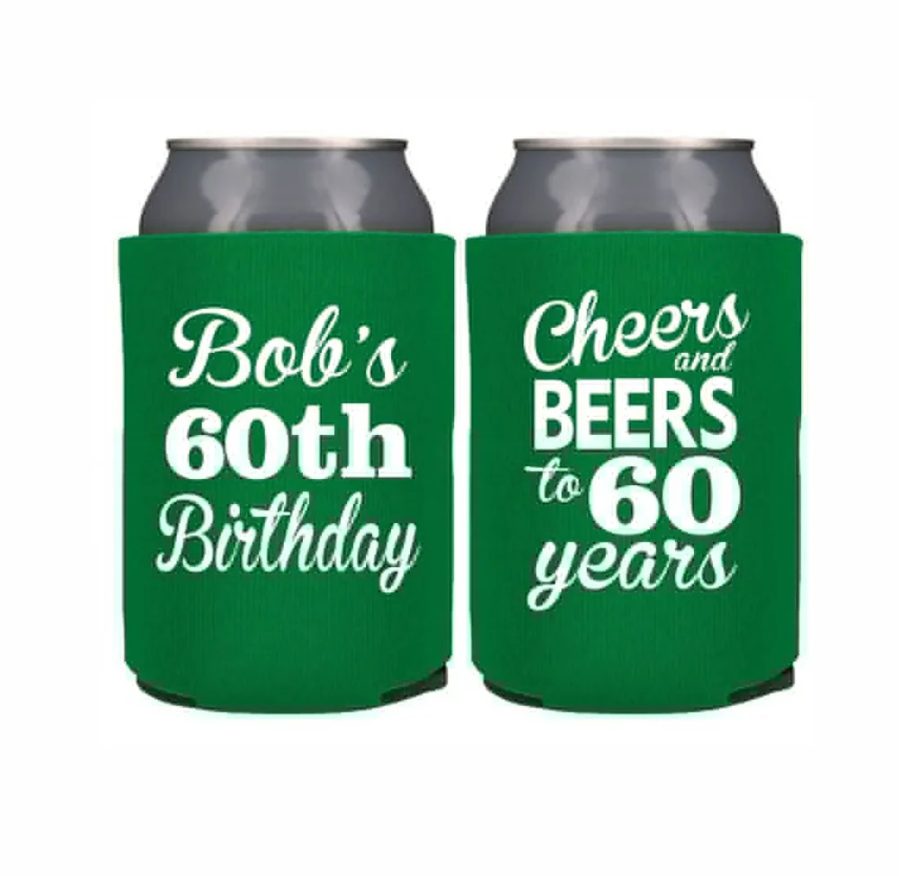 

60th Birthday Personalized Can Coolie Name Can Cooler, 60th Birthday Party, Custom Can Cooler, Birthday Party Favor