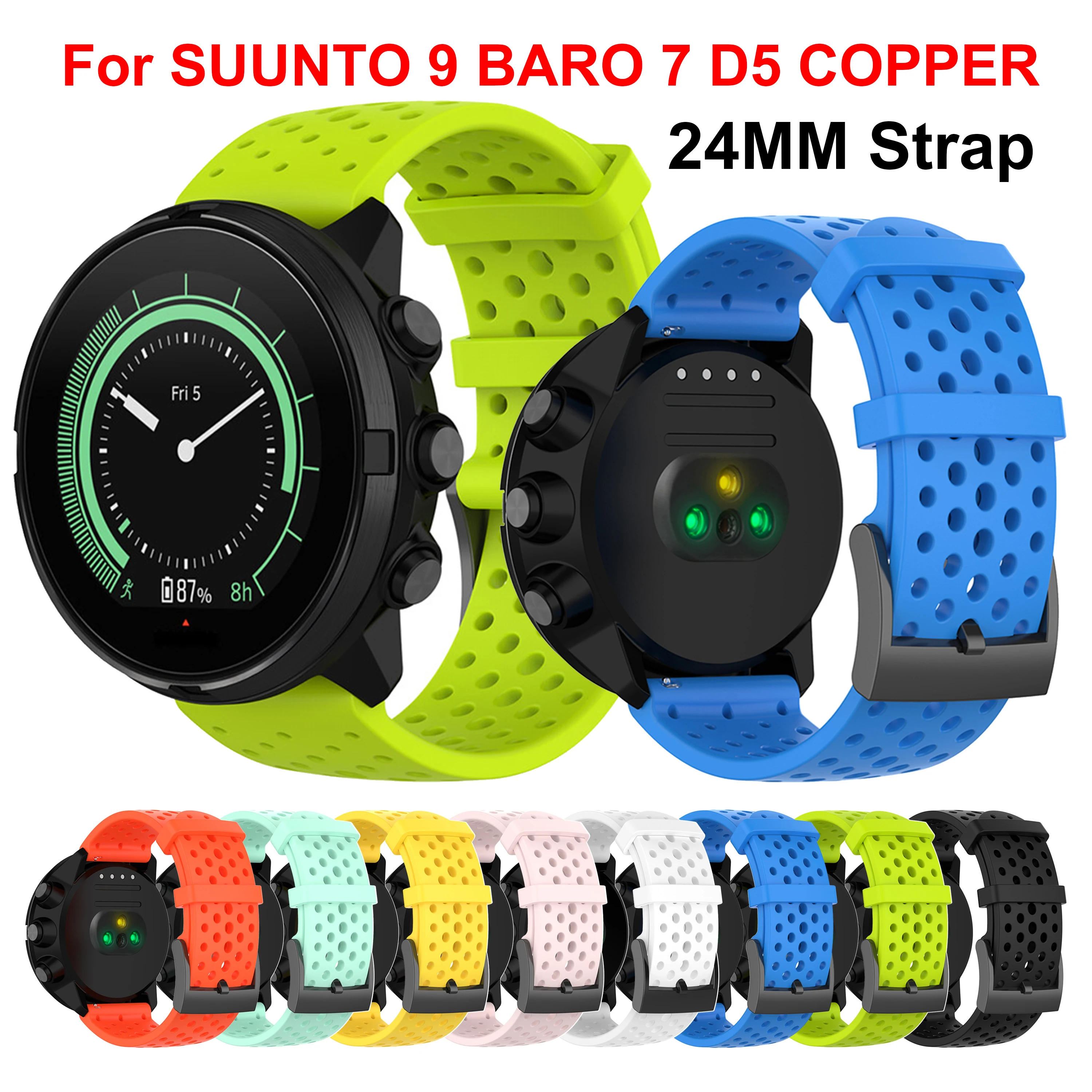 24mm Silicone Strap For Suunto 9 Baro 7 D5 Spartan Sport Wrist HR Smart Watch Band Breathable Bracelet Suunto 7 Wristband Wrist