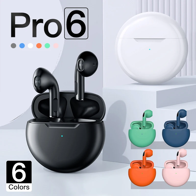 

TWS Pro 6 Bluetooth 5.0 Headphones Wireless Headsets Mini Pods Fone Bluetooth Noise Cancelling With Mic Hifi Earbuds For Sport