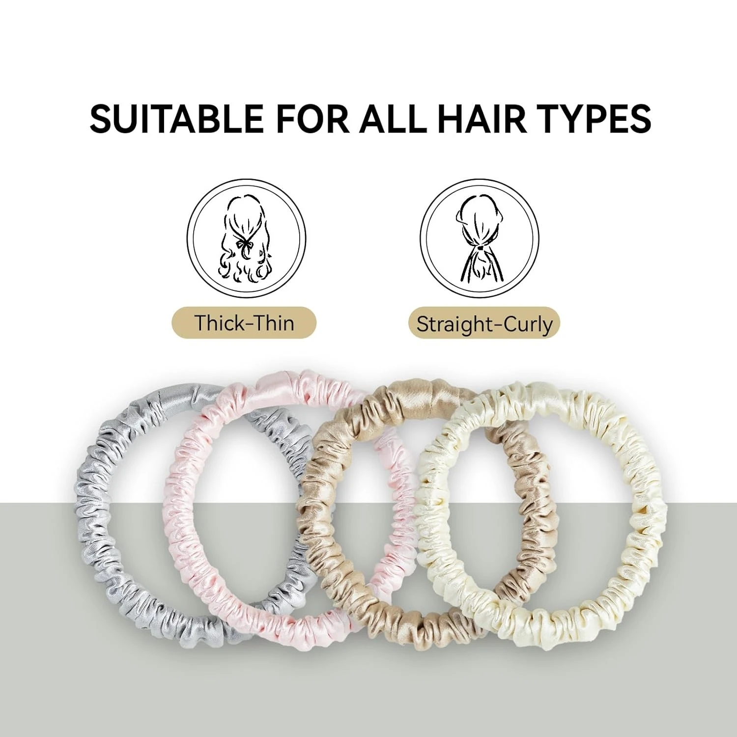 [22 Momme] 4 قطع من ربطات الشعر المصنوعة من الحرير الخالص بنسبة 100%، والمتانة وطول العمر، وتصميم بسيط، وخيار جيد لهدايا ربطات الشعر.