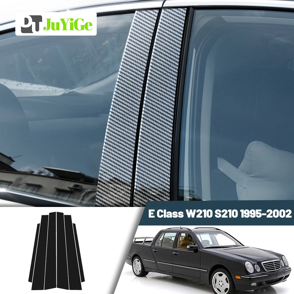 Błyszcząca czarna naklejka na słupek słupka z włókna węglowego do Mercedes Benz E Class W210 S210 1995-2002 1996