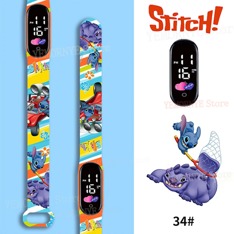 Montres numériques Disney Stitch pour enfants, figurines d'anime, montre Shoous LED tactile, montre de sport électronique étanche, cadeau d'anniversaire pour enfants