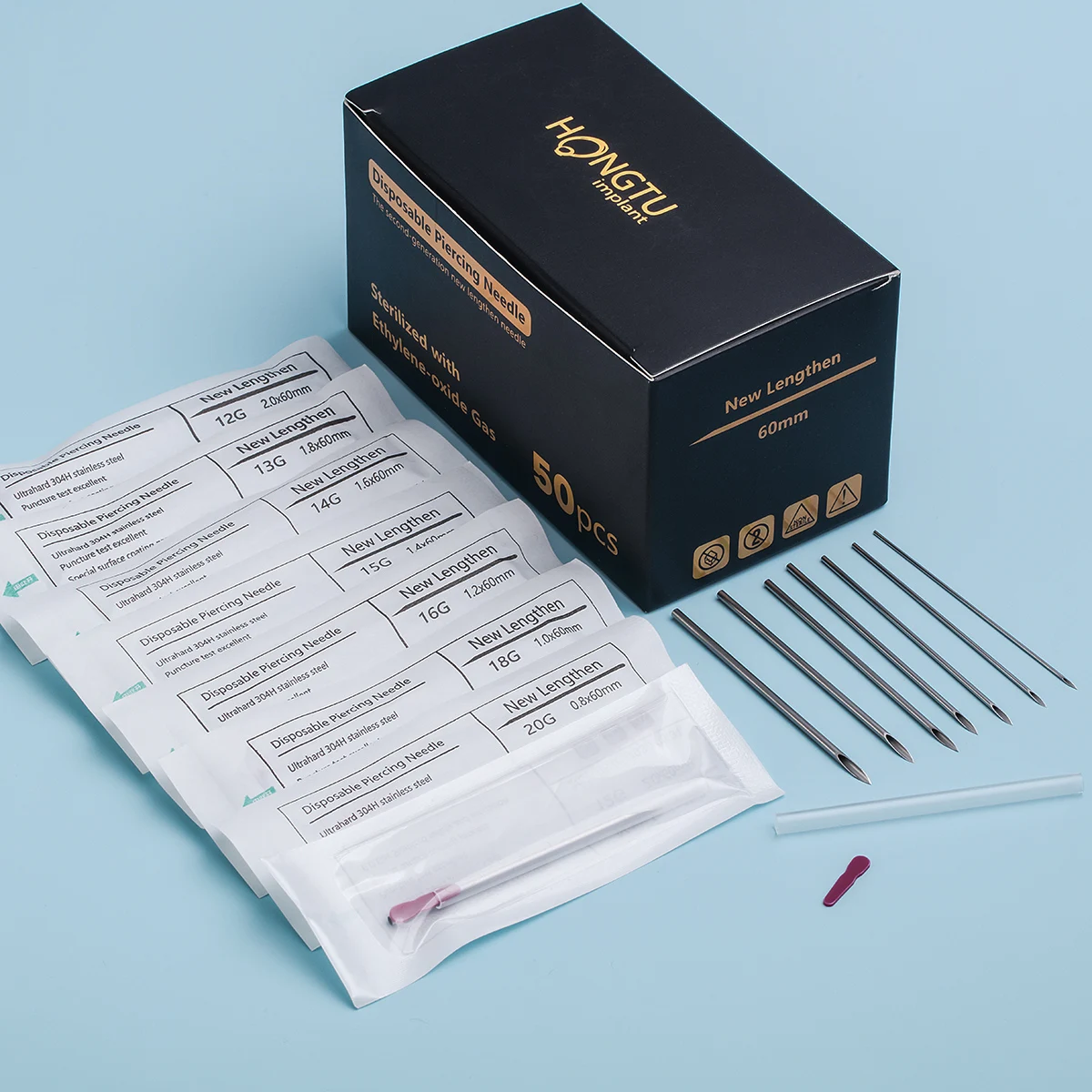 50 teile/schachtel 60mm Neue Länge Körper Piercing Nadeln Sterilisiert Einweg Nadel Zunge Bauch Lip Nase Ohr Knorpel Piercing Werkzeug – Detail 6