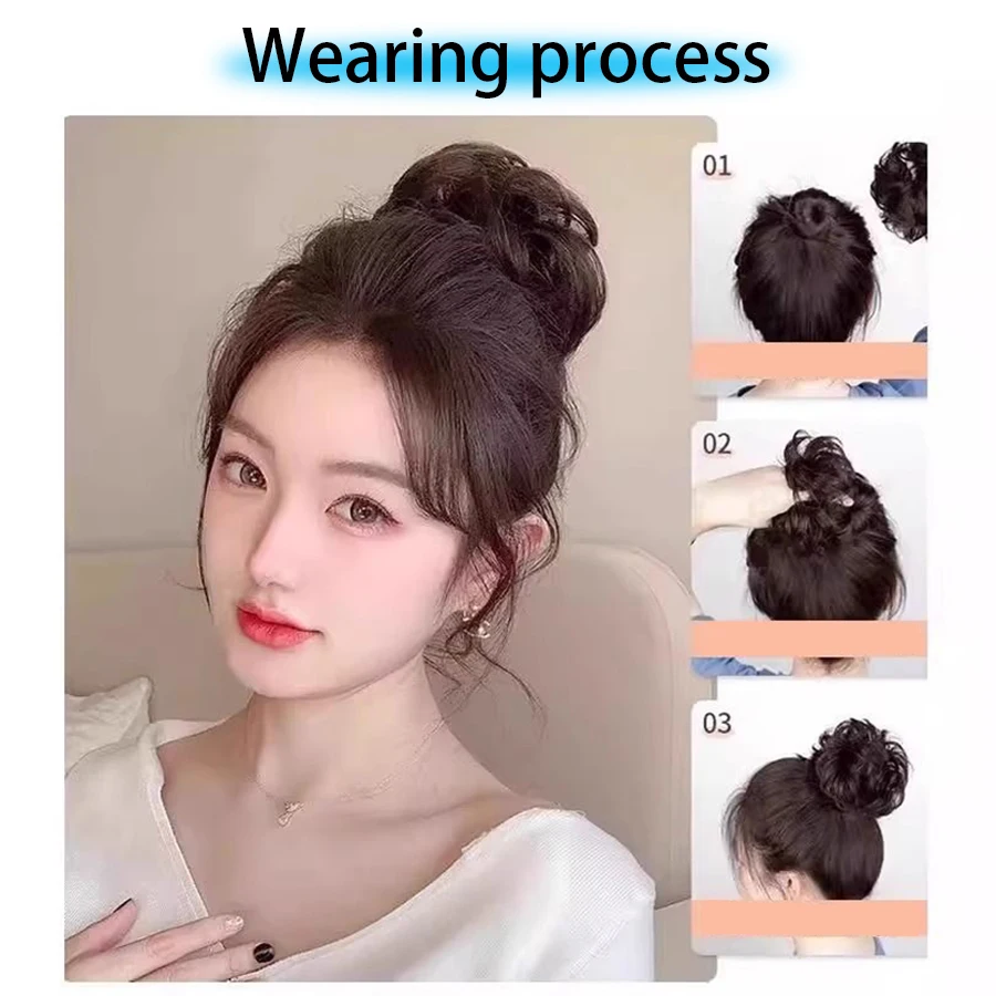 Moño despeinado con banda elástica, extensiones de cabello para mujer 3