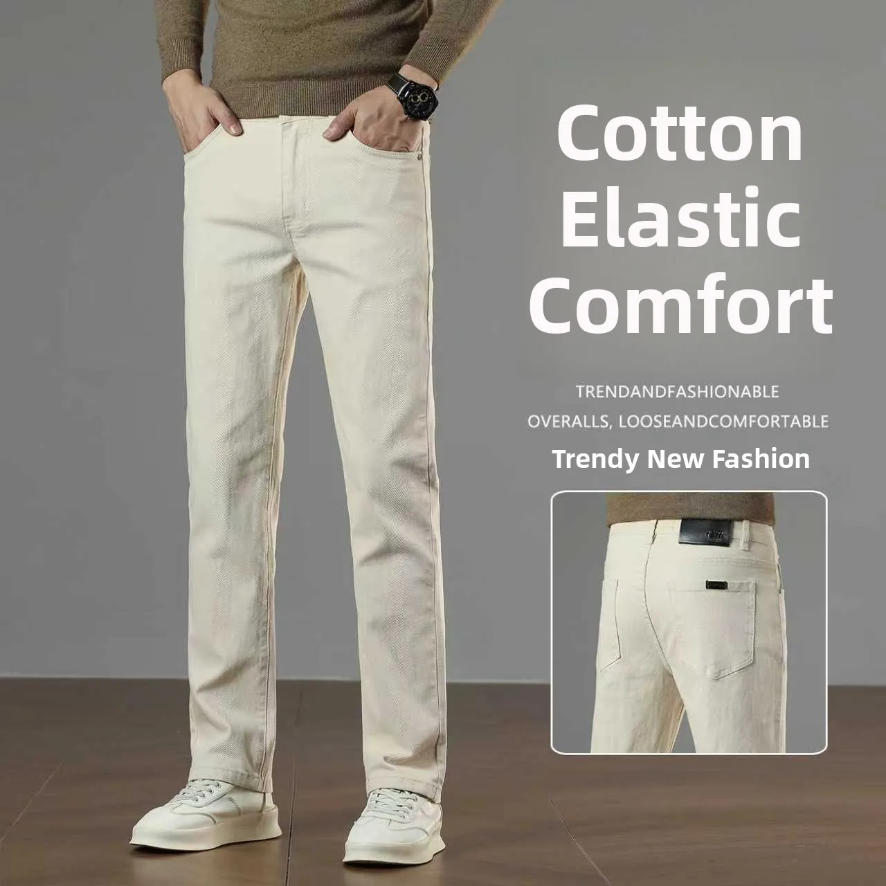 

Новые весенние мужские джинсы, эластичные повседневные брюки в деловом стиле, высококачественные европейские стильные модные брендовые универсальные длинные брюки прямого кроя