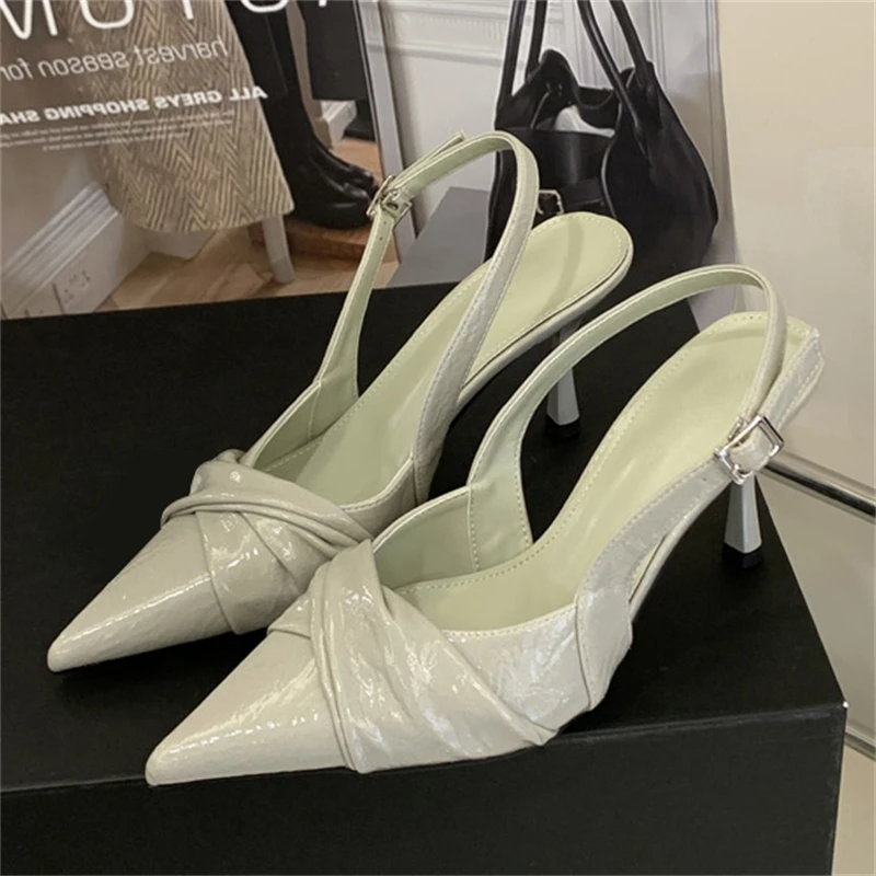 

Сексуальные туфли-лодочки Eilyken с острым носком на тонком высоком каблуке, дизайнерские плиссированные босоножки с ремешком и пряжкой для вечеринок, обувь для стриптиза