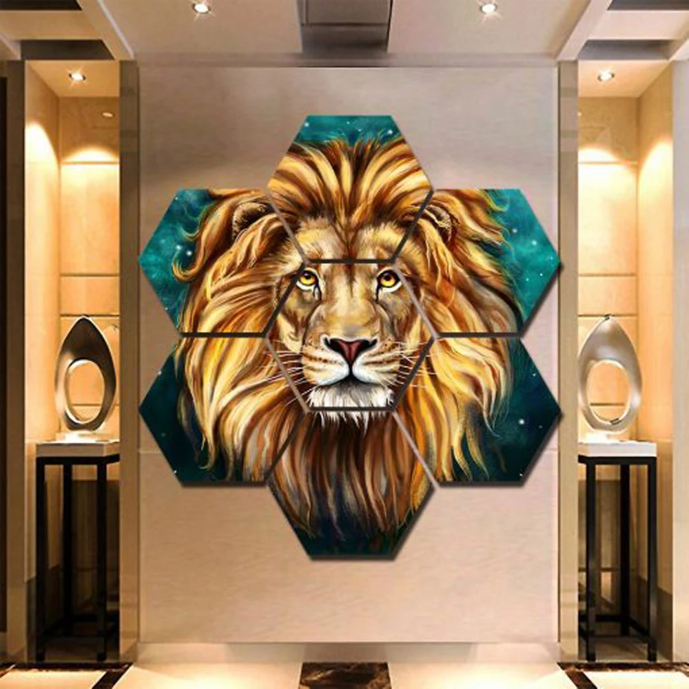 

Abstract Hexagonal Lion Oil Painting on Canvas Posters and Prints Wall Art Decorative Picture for Living Room Home Decor