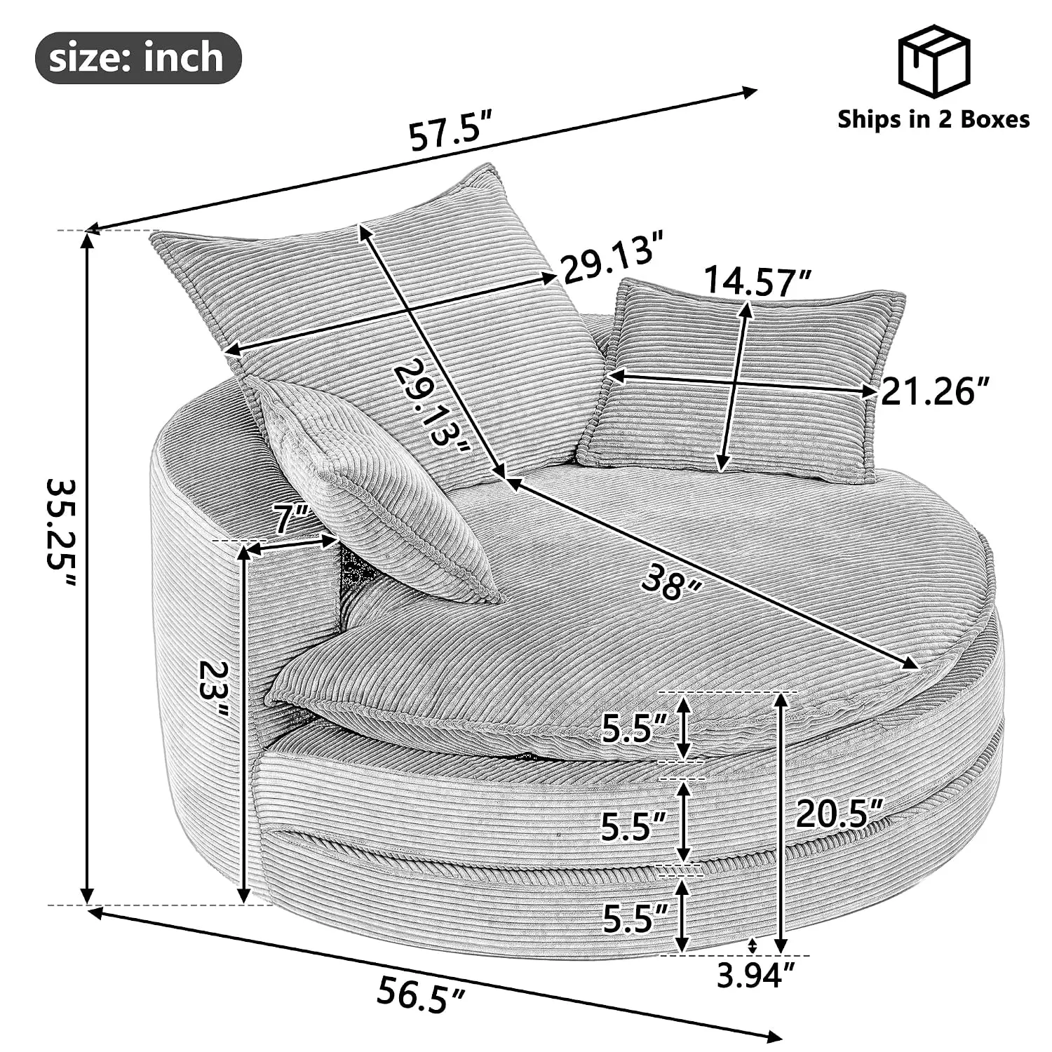 360° Swivel Barrel Chair Dual-Layer Cushion & 3 Removable Pillows Oversized Round Single Sofa Lounge Green, Customized