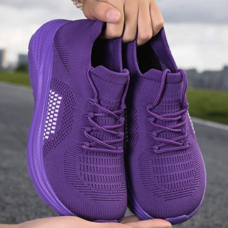 通気性のあるメッシュソックススニーカー、女性用レースアッププ - Knit Fabric Lace Up Sneakers のレビューと価格