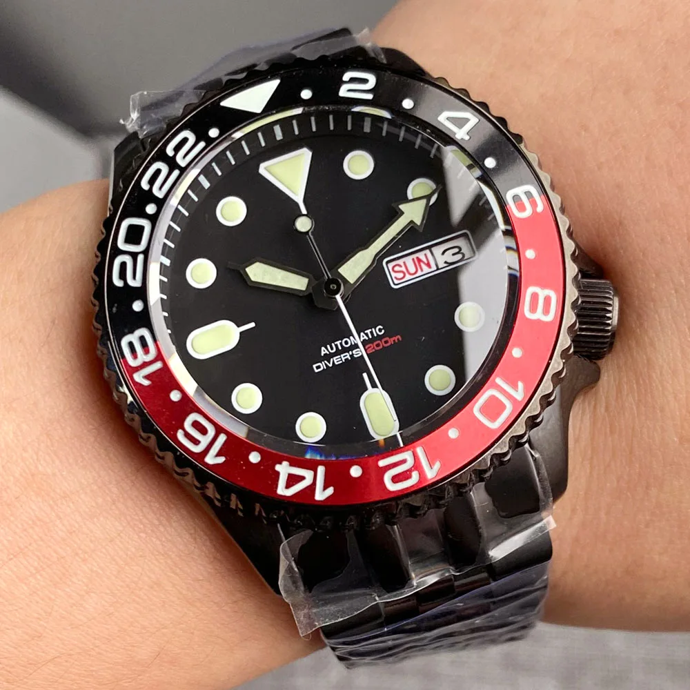 Montre de Plongée existent en Verre Saphir pour Homme, Horloge Étanche à 200m, Bracelet Jubilé en Acier, Noir, 3.8, S NH36 Movt