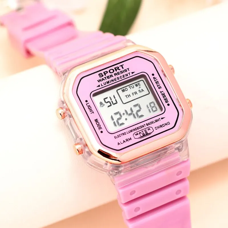 New Fashion Digital Student Transparent Electronic Watch Candy Multicolor LED Women Men Sports Waterproof Watches Clock Gift