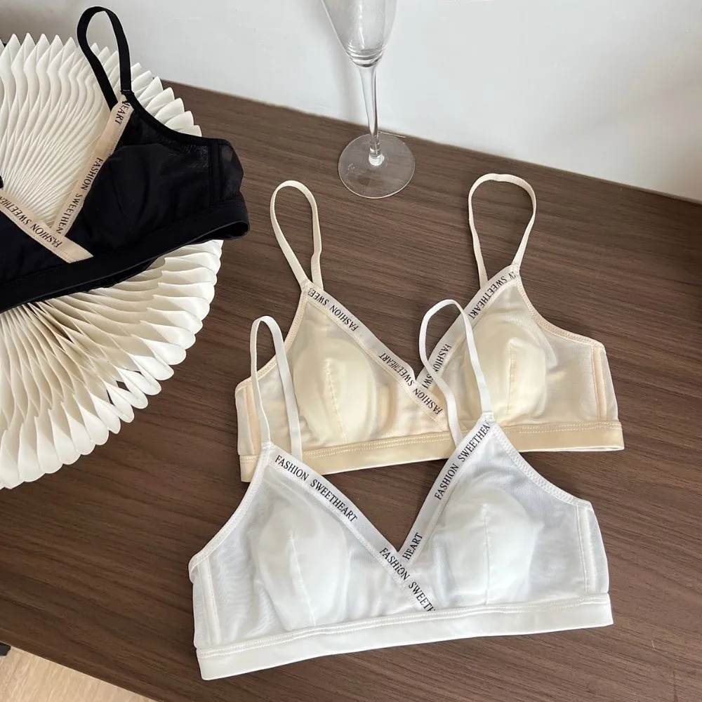 Mesh Thin Wireless Deep V Bra Close-fitting Shockproof Push Up Underwear Traceless Gathered Breasts Brassiere for Women