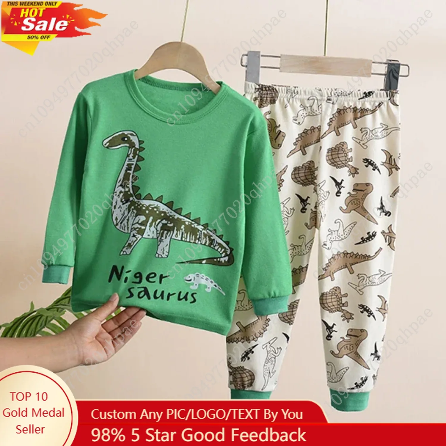 

2-10 Years Spring Autumn Boys Pajamas Cartoon Dinosaur Pattern Full Sleeve Shirt +Pants 2Pcs Suit For Kids Children Clothing Set
