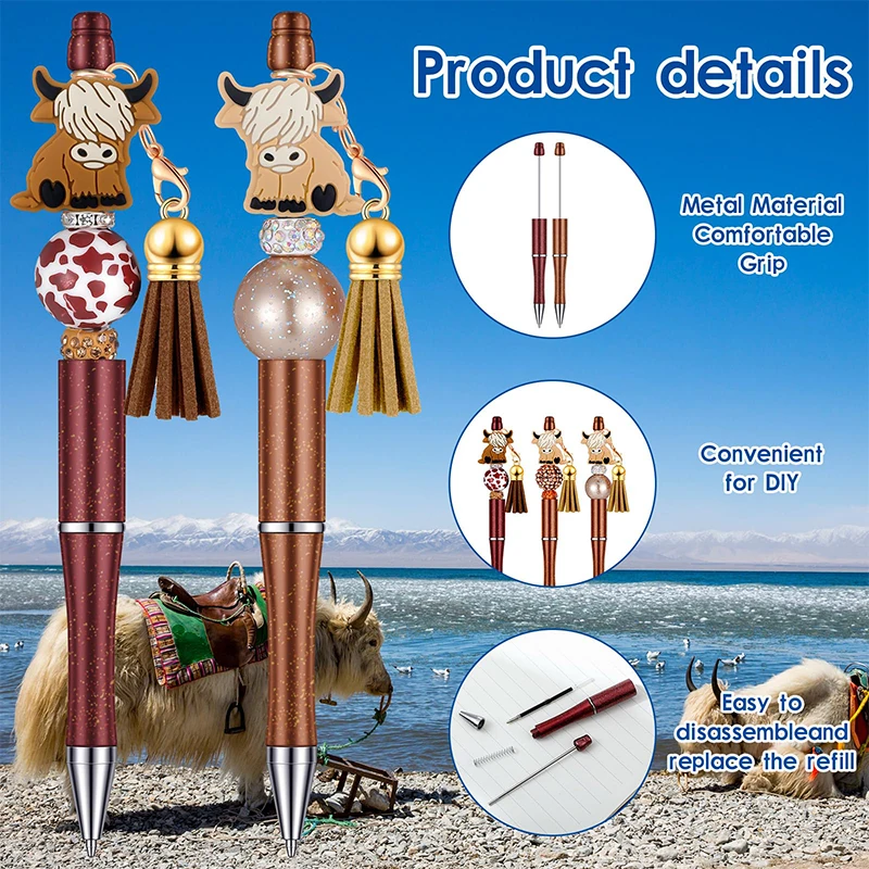 50Pcs Beadable Pens Black Ink Bead Pens Beaded Multicolor Ballpoint Pen for Students Kids School Office Making DIY