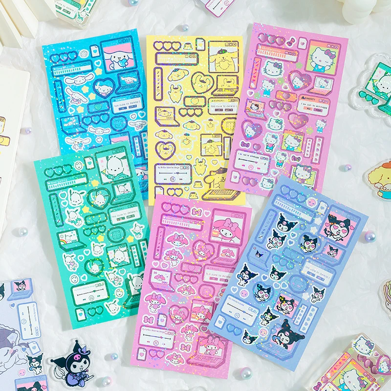 Sanrio Cinnamoroll Melody Girl Cute Hand Account Stickers Cartoon Diy Goo Card Stickers Hand Account Material Glitter Stickers