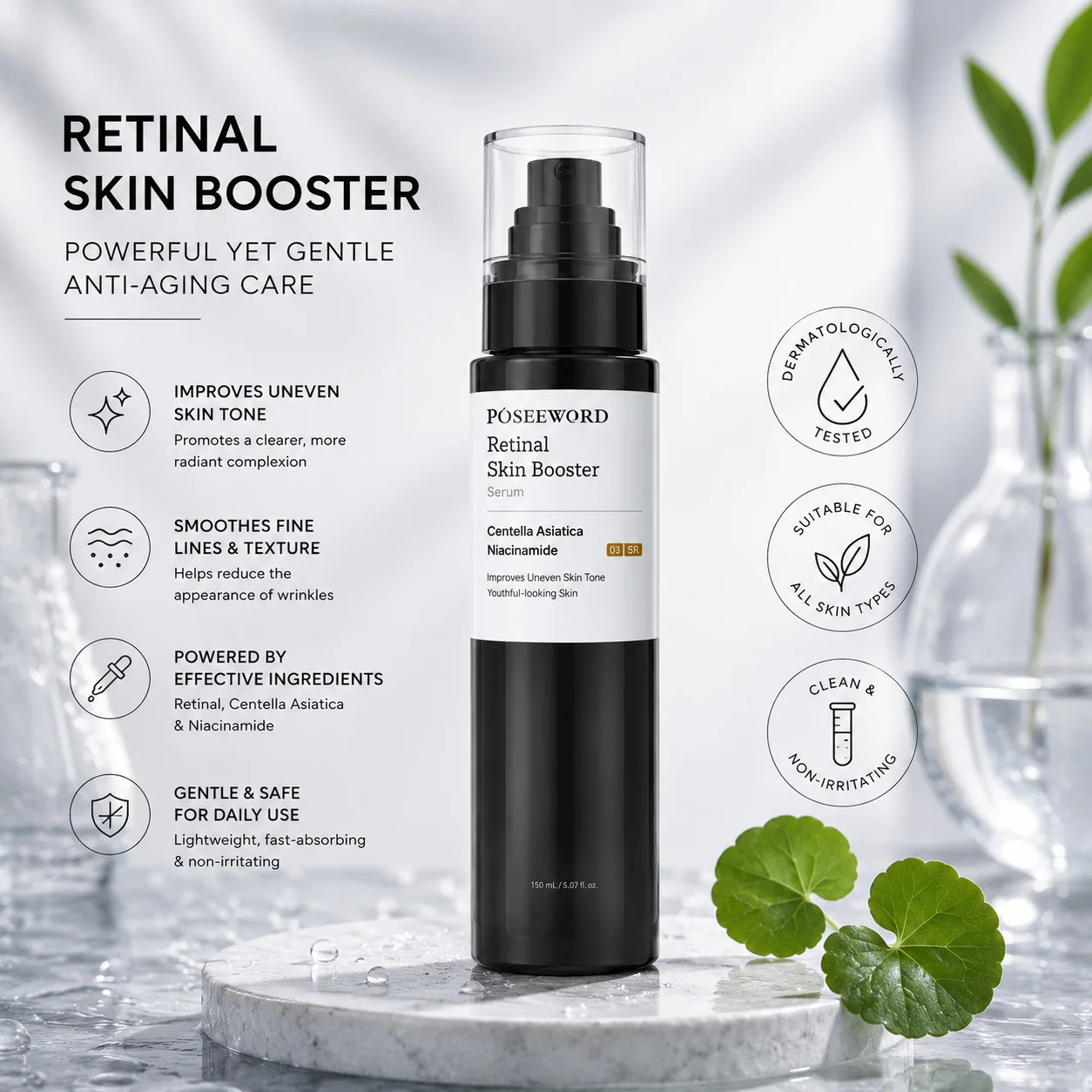 150ml Glow Intensive Retinol Skin Boosting Serum Fading Dark Spot Balancing Skin Tone Improve Fine Line Brightening Skin care