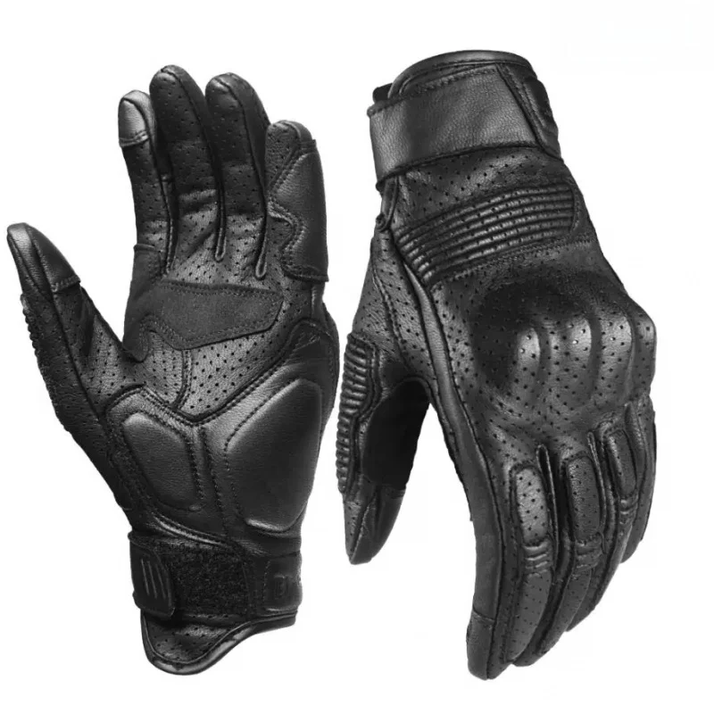 GHOST RACING Touchable Screen Motorcycle Genuine Leather Male Rider Cycling Riding Motorbike Leather Gloves Motocross Anti drop