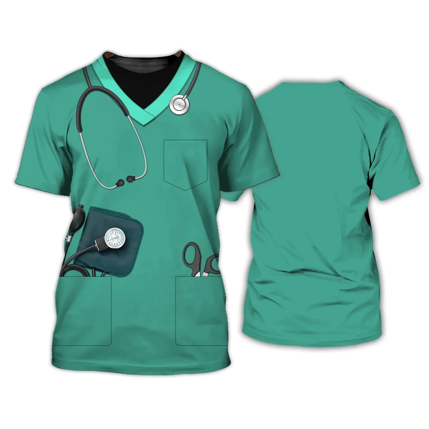 Summer Men's and Women's 3D Medical Tool Printed T-shirt, Casual Style, Round Neck Quick Drying Short Sleeves, Polyester Fiber.