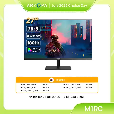 ARZOPA 27인치 180hz 2560*1400 게이밍 모니터 QHD 2K 모니터(PC용) Type-C, Samsung DeX 모드, FreeSync M1RC 포함 Fast IPS