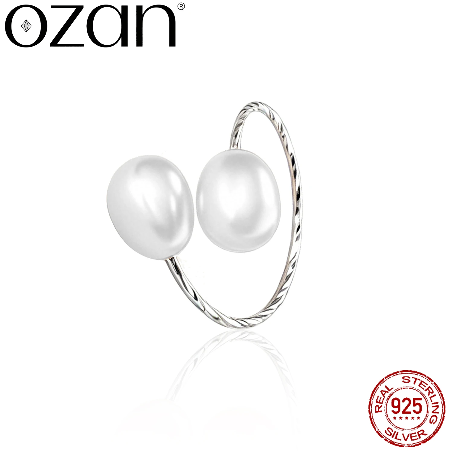 OZAN Natural Fresh Water Pearl 925 Sterling Silver Ring Open Ajustable Ring Fashion Trendy Classic Women's Jewelry Anniversary