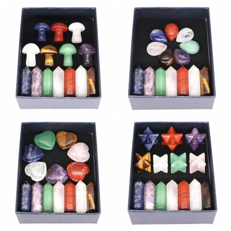 14pcs/set 7 čakra bod přirozený kámen broušené sklo křemen gemstones řemeslo dar skříňka reiki hojení energie minerální domácí dekorace velkoobchod