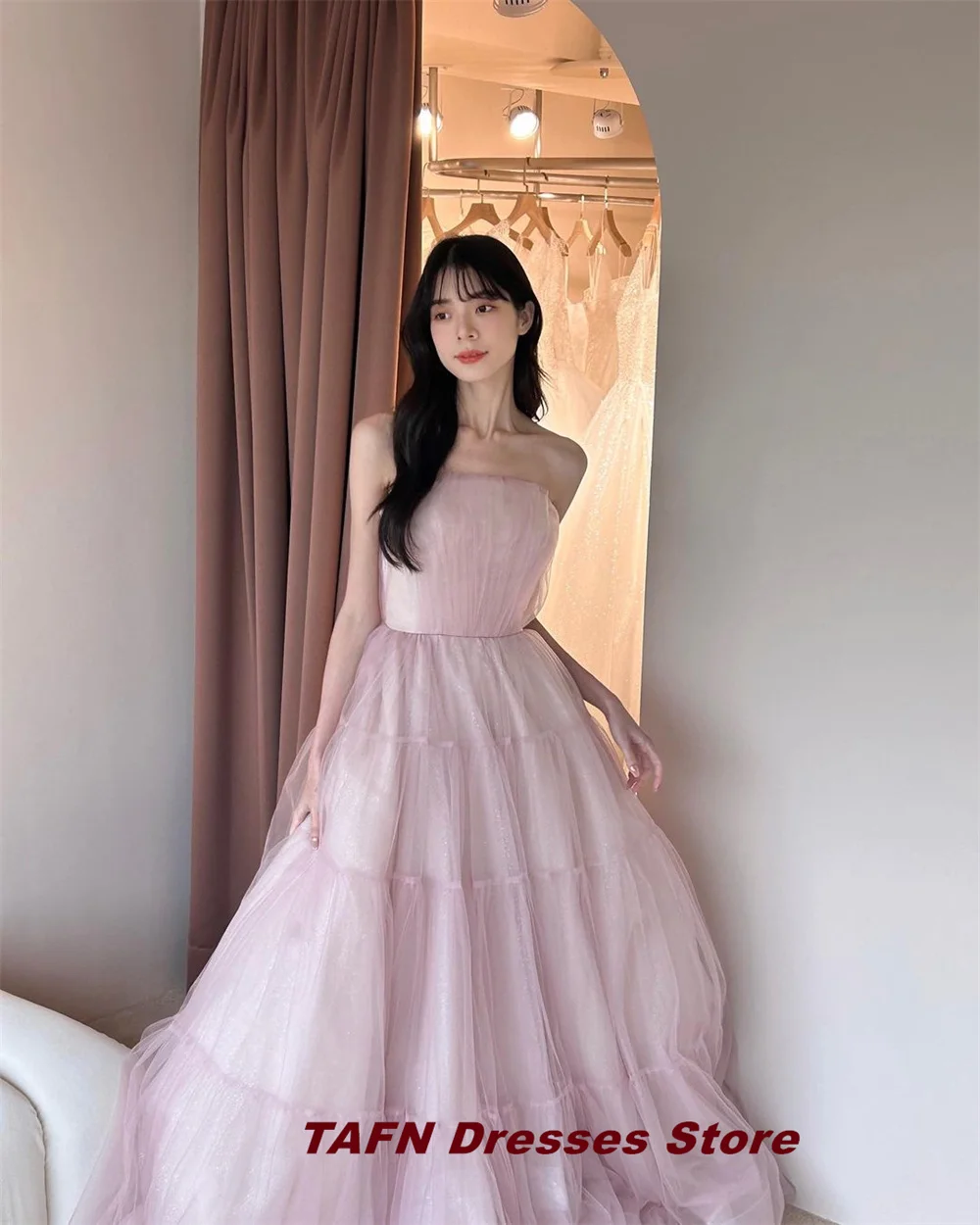 Tafn Prinzessin rosa Fotoshooting Kleider träger lose Hochzeits empfang Kleider A-Linie Sweep Zug elegante ärmellose Brautkleid